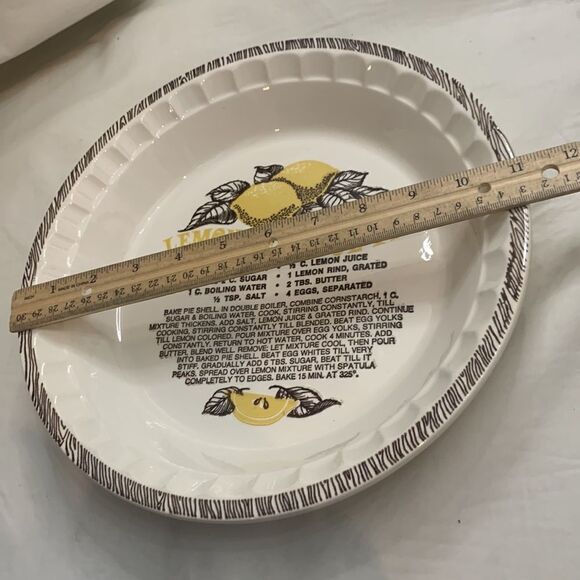 Lemon Meringue Pie Recipe  Baking Pan Dish Ceramic 11 Inches Round Cream Yellow - Picture 5 of 5